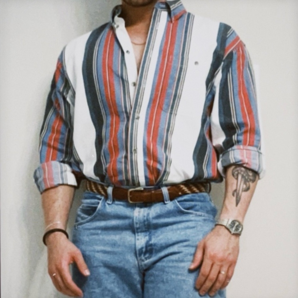 Men’s Vintage Style Striped Long Sleeve Button Down